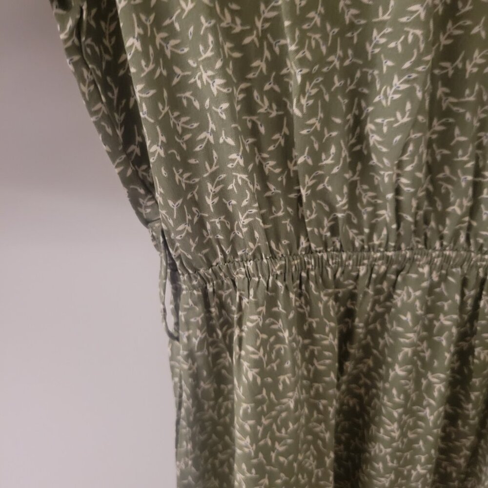 Shein Long Sleeve Maxi Dress Prairie Tiers Belt Green Floral sz L US 8/10 Cute - Picture 7 of 11